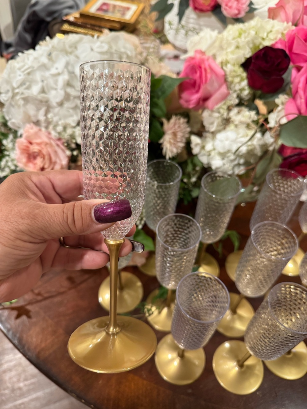 Set of 12 Detachable Gold Stem Diamond Textured Disposable Champagne Flutes